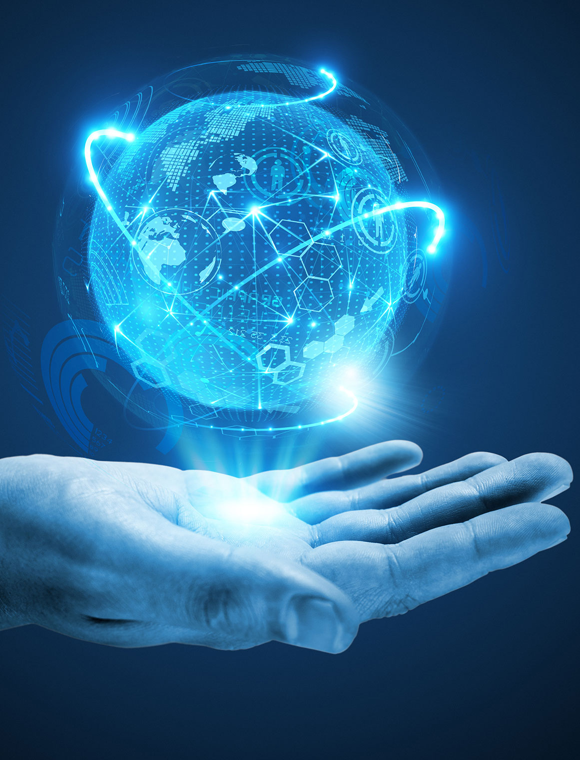 hand holding globe of technology